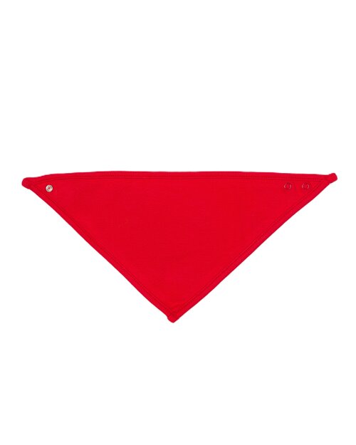 Red bandana bib with red trim by Babybugz, shown in a flat lay.