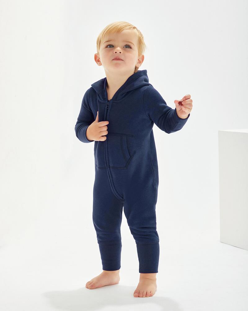 Babybugz all-in-one in a neutral color, shown on a baby.