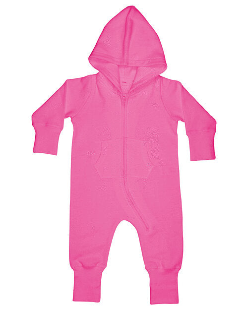 Bubblegum pink baby all-in-one by Babybugz, flat lay.