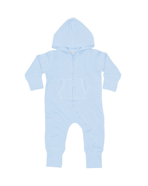 Dusty blue baby all-in-one by Babybugz, laid flat.