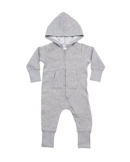 Heather grey marl baby all-in-one by Babybugz, flat lay.