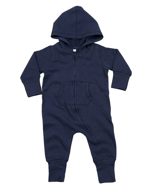 Navy blue baby all-in-one by Babybugz, shown in a flat lay.