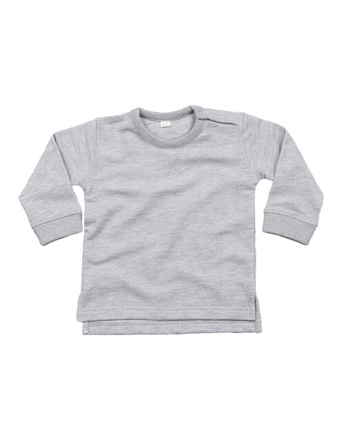 Heather grey marl baby sweatshirt by Babybugz, laid flat.