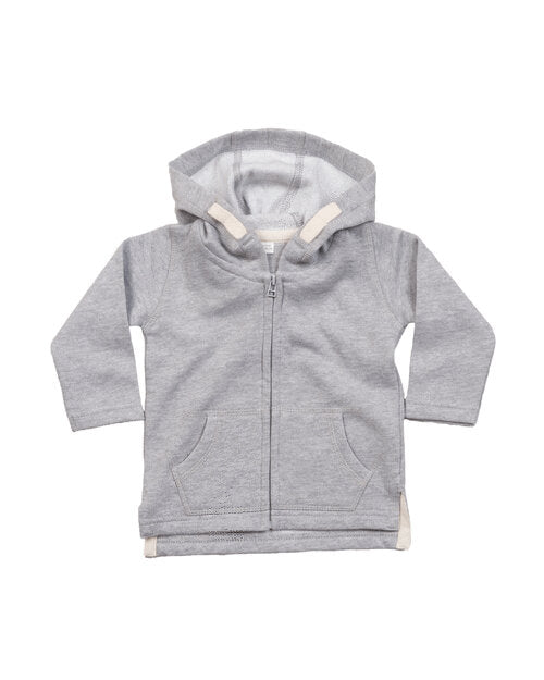 Heather grey marl zipped baby hoodie by Babybugz, flat lay.