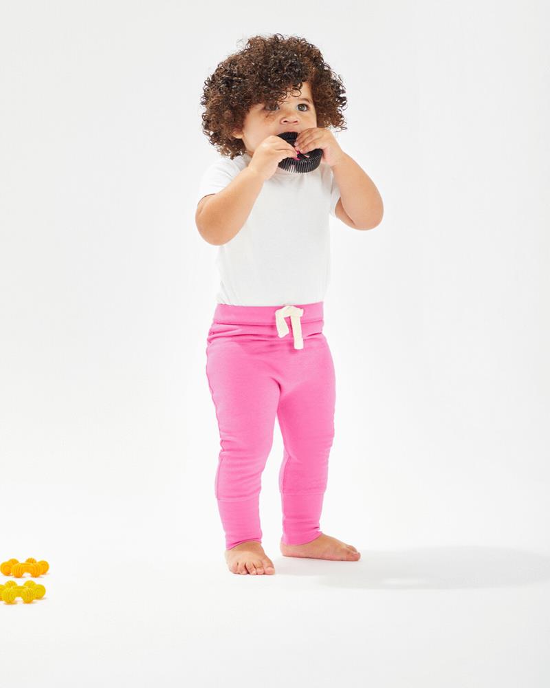 Heather grey baby sweatpants from Babybugz, on a baby.