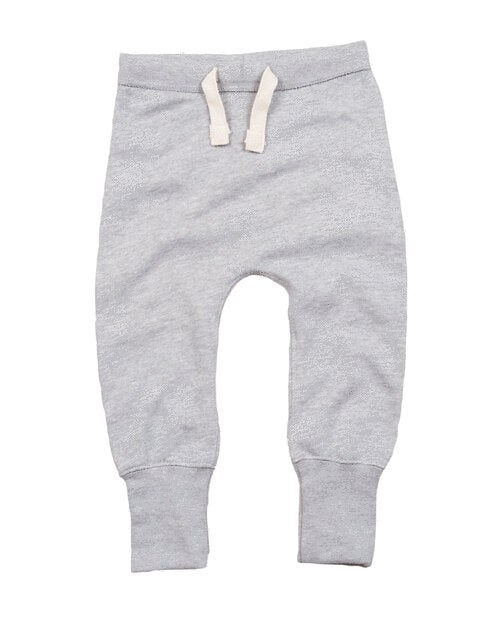 Heather grey marl baby sweatpants by Babybugz, laid flat.