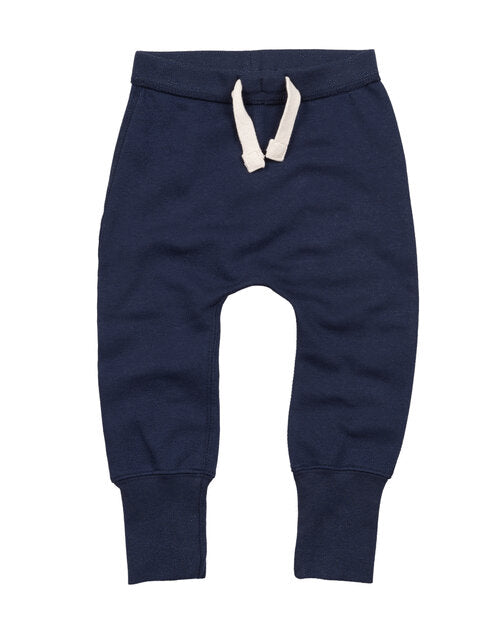 Navy blue baby sweatpants by Babybugz, shown in a flat lay.