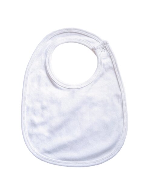 Plain white single-layer baby bib by Babybugz, laid flat.