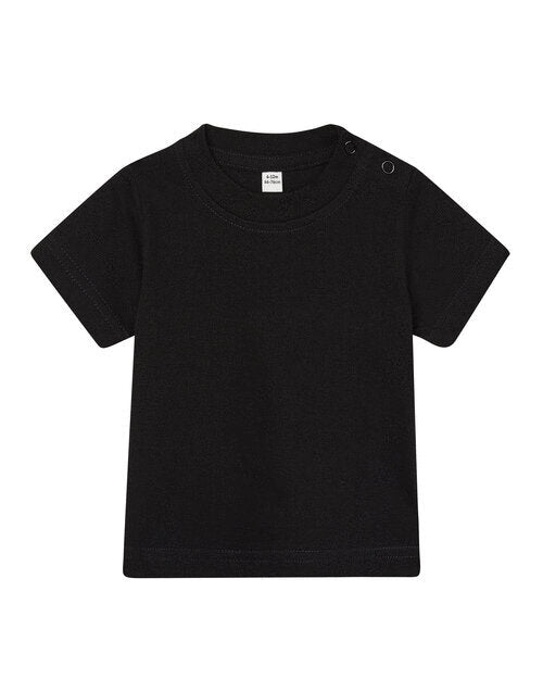 Flat lay of a black "Made in Africa" baby t-shirt by Babybugz.