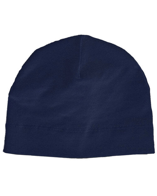 Navy blue baby hat by Babybugz, presented in a flat lay.