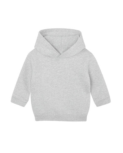Heather grey marl essential baby hoodie by Babybugz, flat lay.