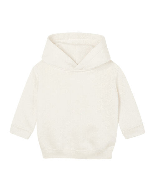 Organic natural essential baby hoodie from Babybugz, laid flat.