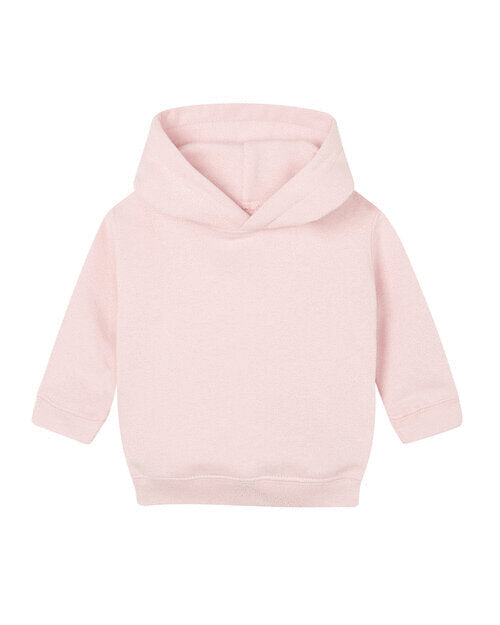 Sage green and off-white striped essential baby hoodie, flat lay.