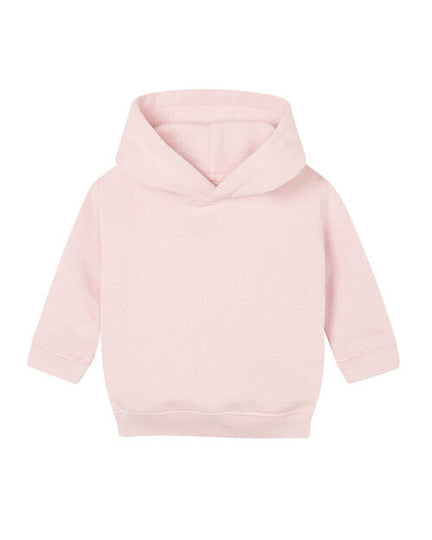 Sage green and off-white striped essential baby hoodie, flat lay.