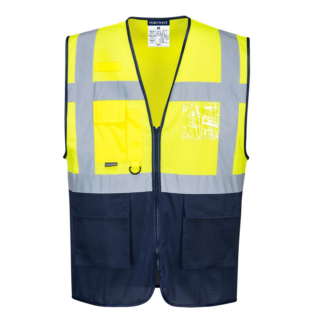 Portwest yellow hi-vis jacket with storm flap