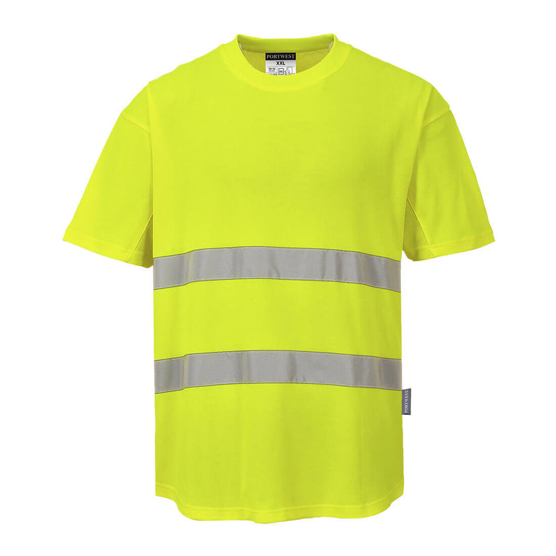 Portwest Hi-Vis Cotton Comfort Mesh Insert T-Shirt Short Sleeved
