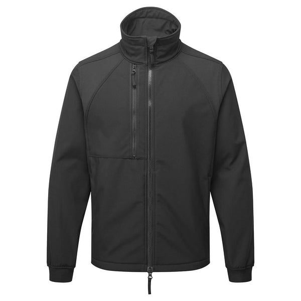 Black work coverall with dual chest pockets and concealed zipper for utility work