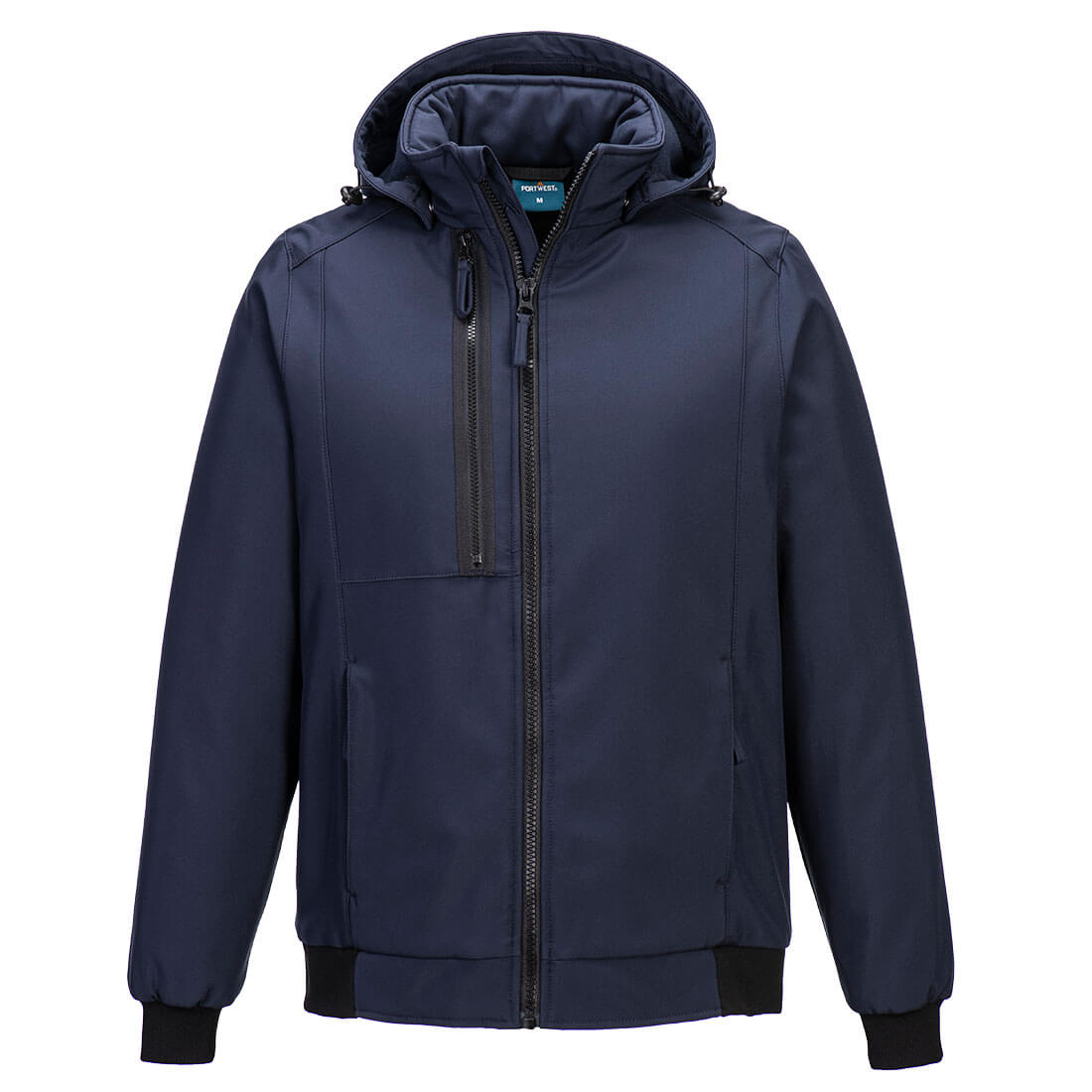 Navy coverall with safety-focused reflective accents and multi-pocket functional design