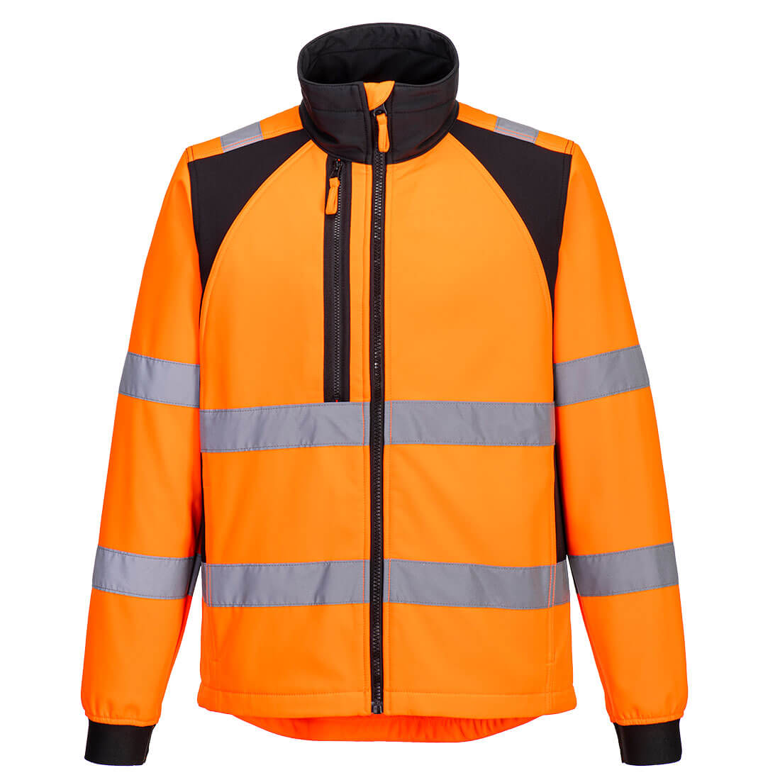 Orange hi-vis coverall with twin-stitched seams, reflective tape, and rugged durability