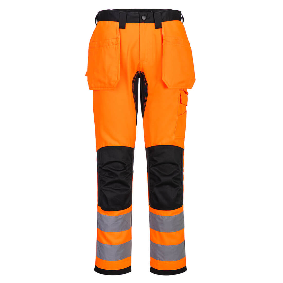 Portwest WX2 Eco Hi-Vis Holster Trousers in orange/black.