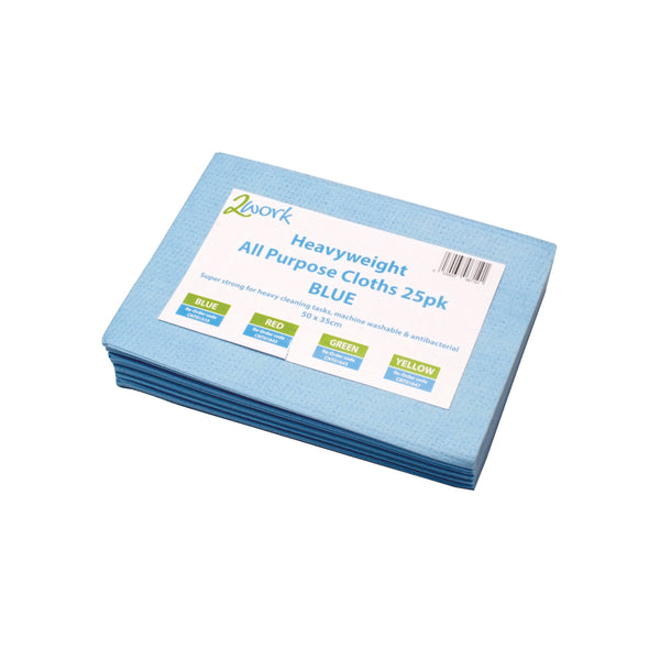 A pack of 25 blue 2Work heavyweight all-purpose cloths.