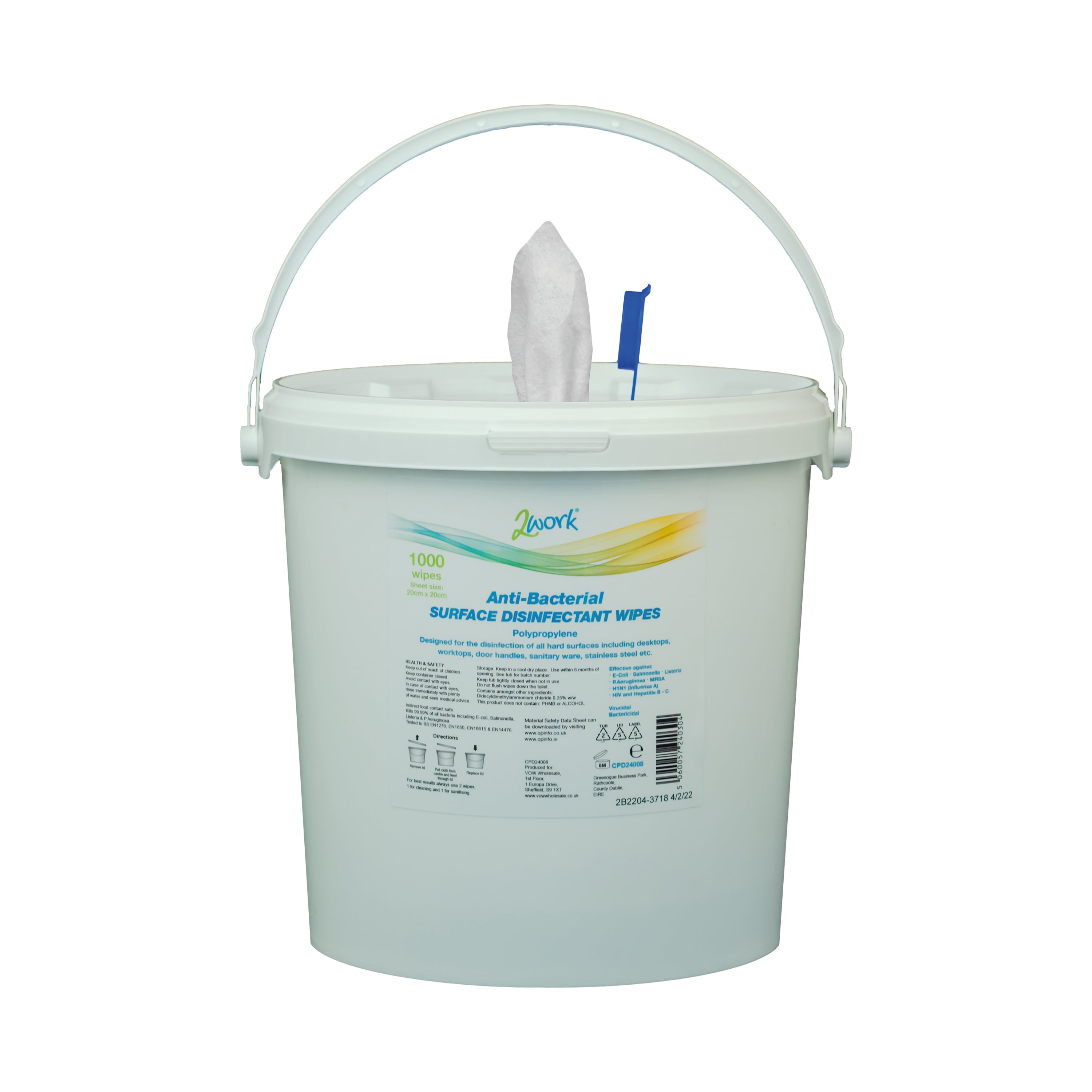 A pack of 1000 2Work disinfectant wipes.