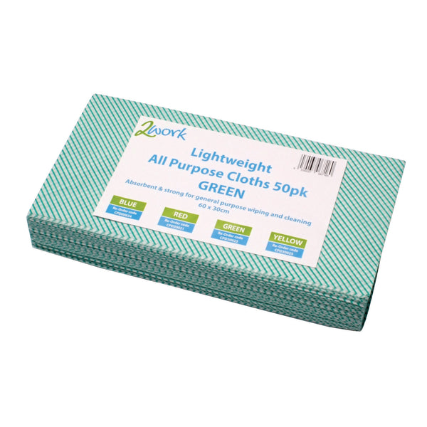 A pack of 50 green lightweight 2Work all-purpose cloths.