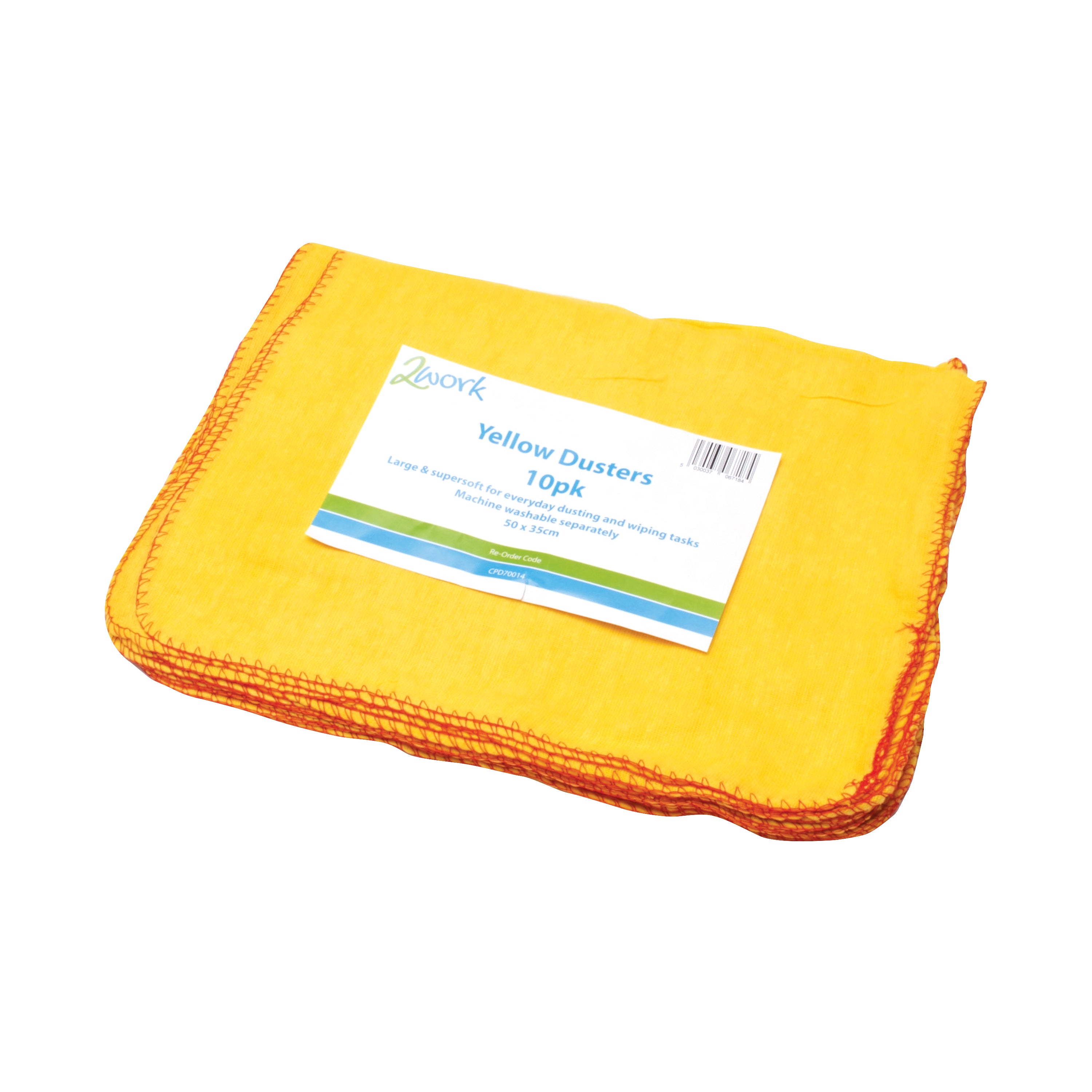 A pack of 10 yellow 2Work dusters.
