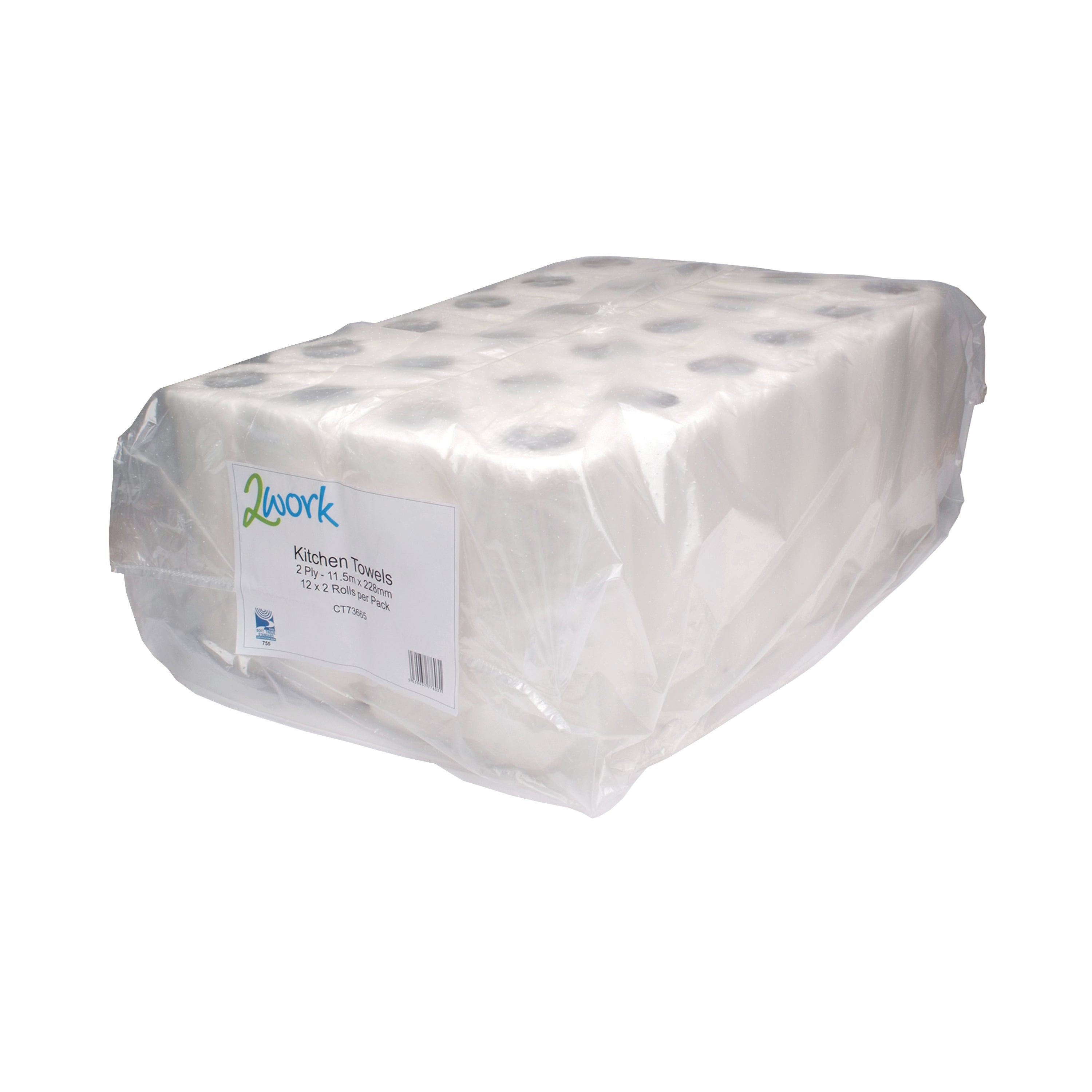 A 2-pack of 2Work white kitchen roll.
