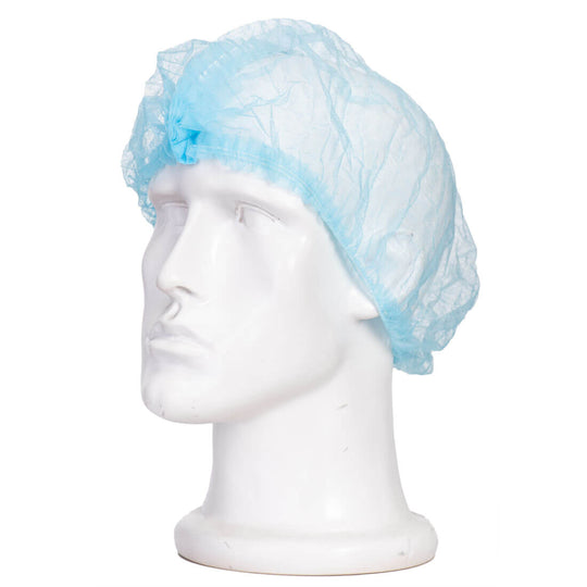 blue disposable metal-detectable mob cap.