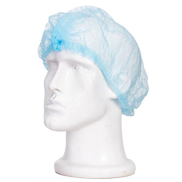 blue disposable metal-detectable mob cap.