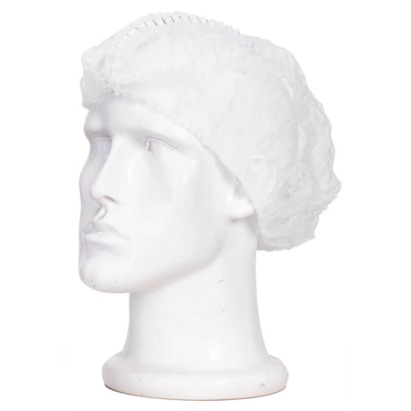 white disposable metal-detectable mob cap.