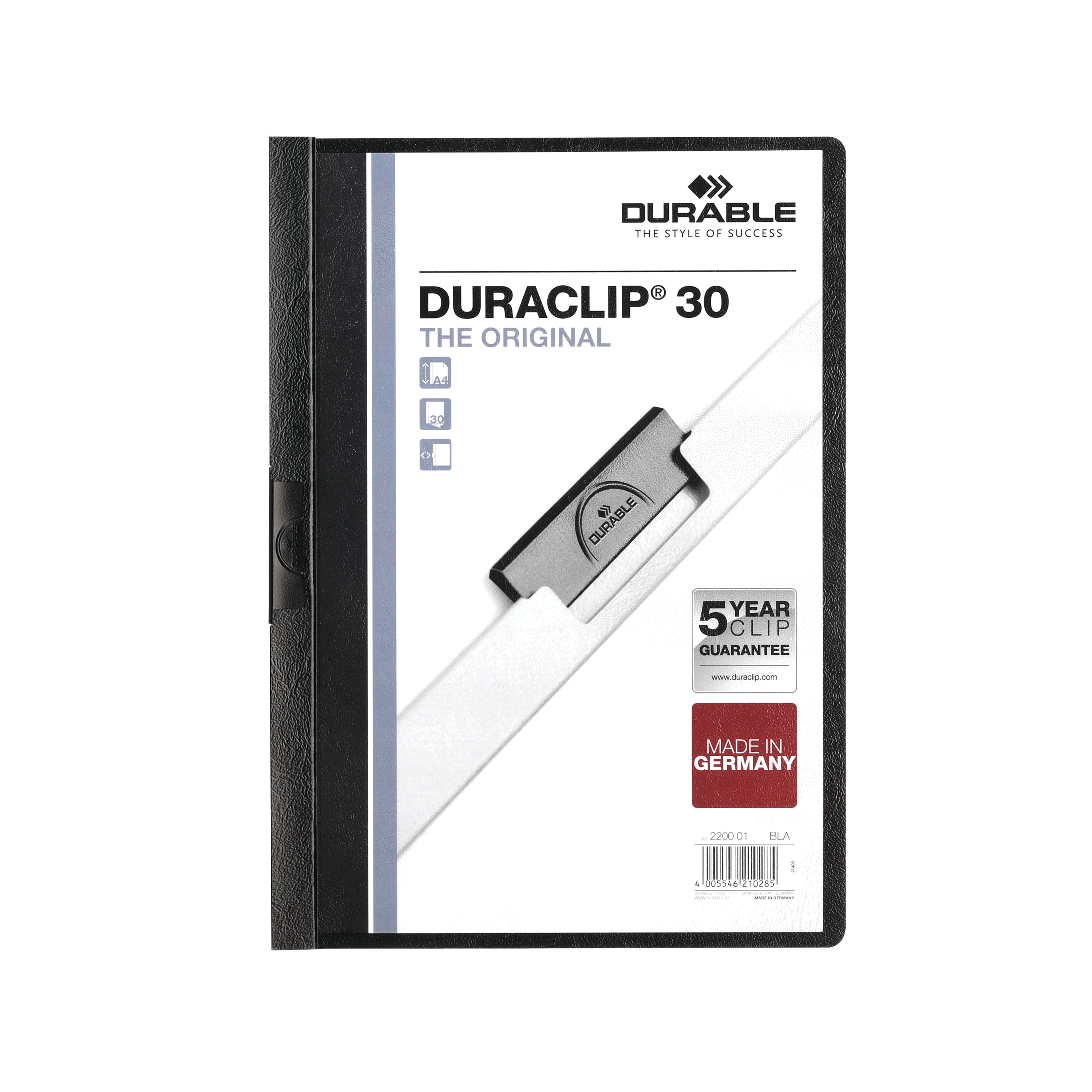 Durable 3mm DURACLIP File A4 Black (Pack of 25) 2200/01
