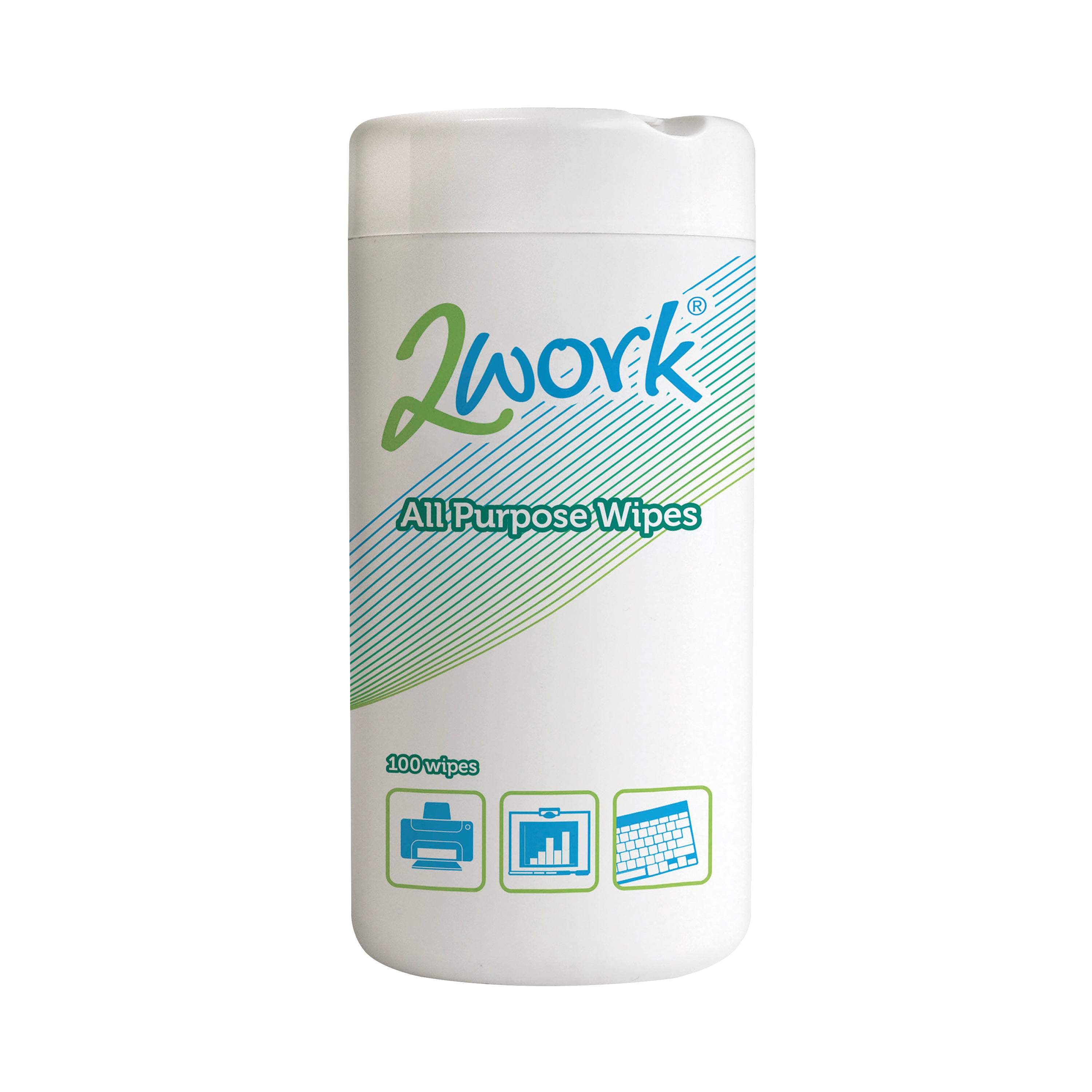 A tub of 100 2Work all-purpose wipes.