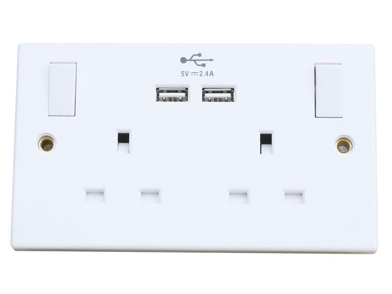 Switched Socket 2-Gang + 2 USB Ports 13A