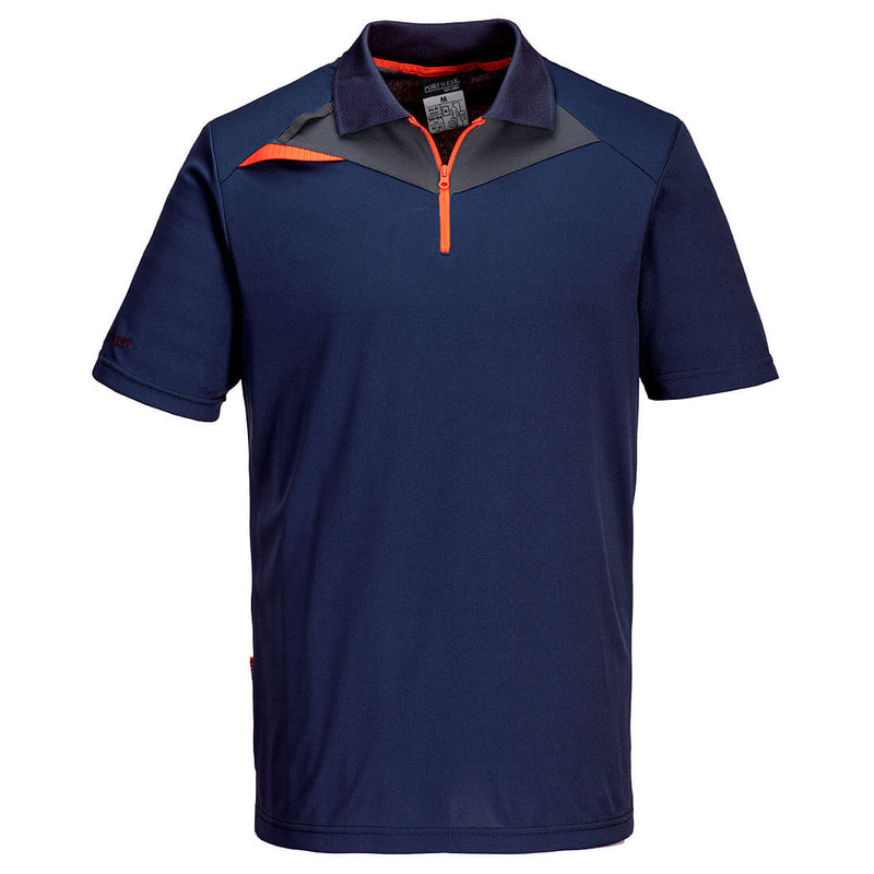 Front view of the Portwest DX4 Polo Shirt in a denim blue color.