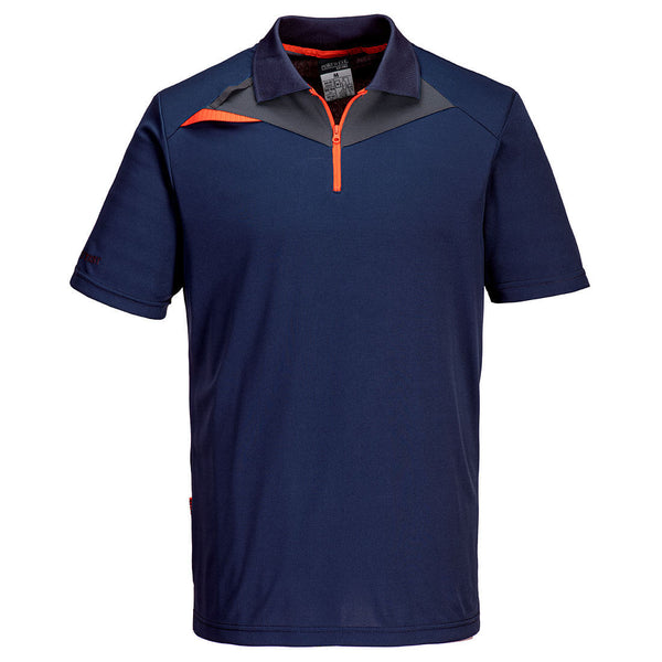 Front view of the Portwest DX4 Polo Shirt in a denim blue color.