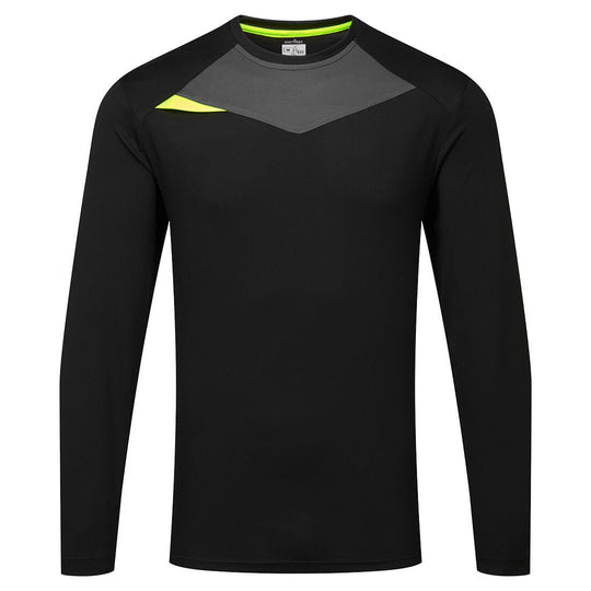 black and red Portwest DX4 long-sleeve t-shirt.