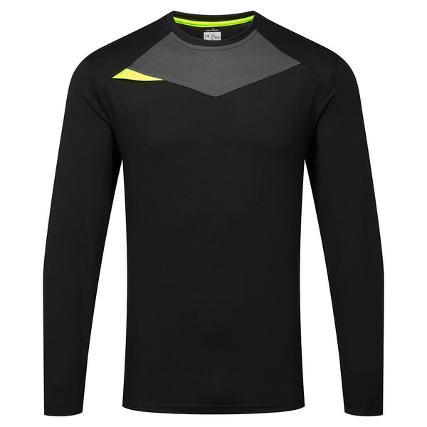 black and red Portwest DX4 long-sleeve t-shirt.