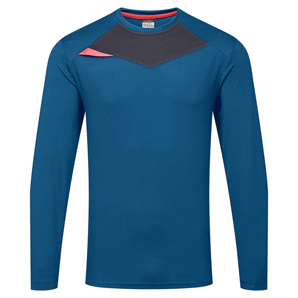 blue and black Portwest DX4 long-sleeve t-shirt.