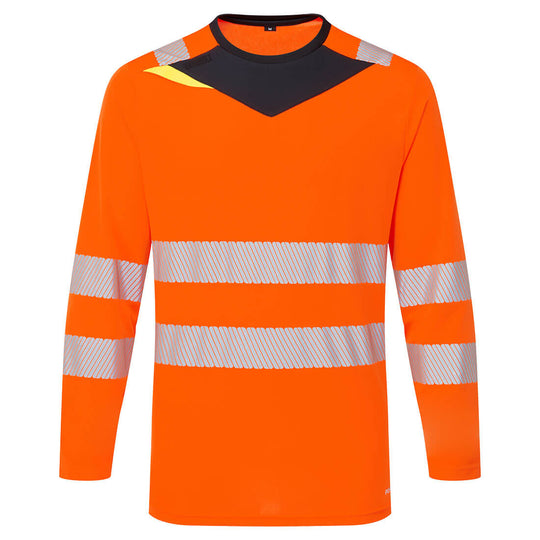 Portwest Hi-Vis long-sleeved t-shirt in orange and black.