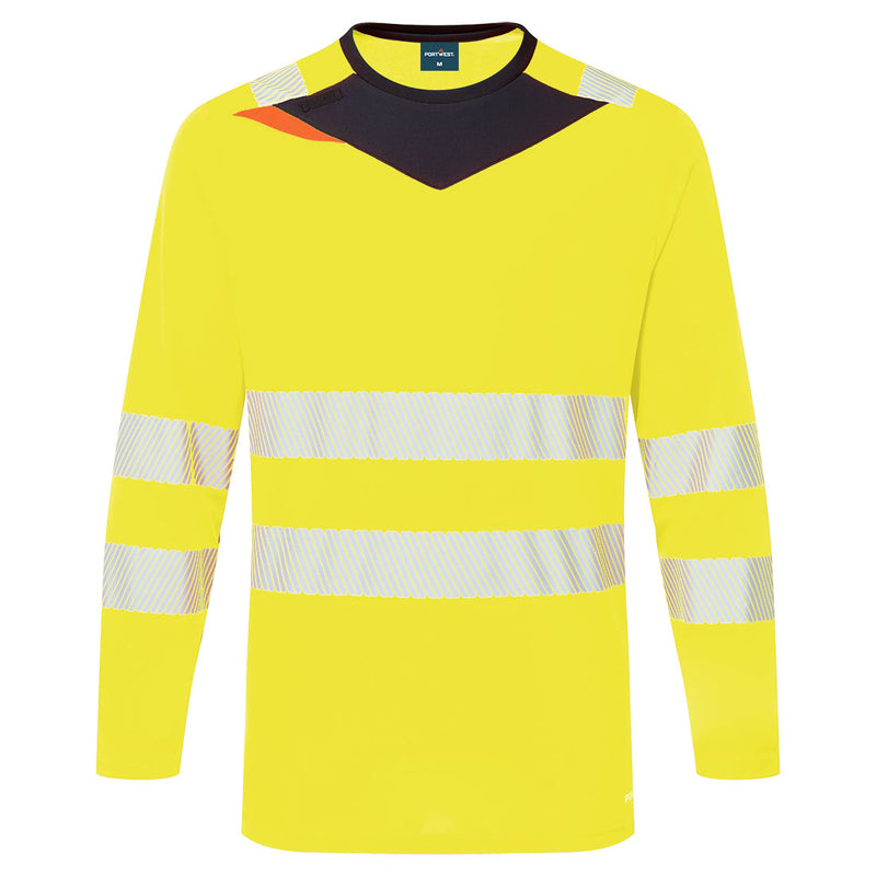 Portwest Hi-Vis long-sleeved t-shirt in yellow and black.