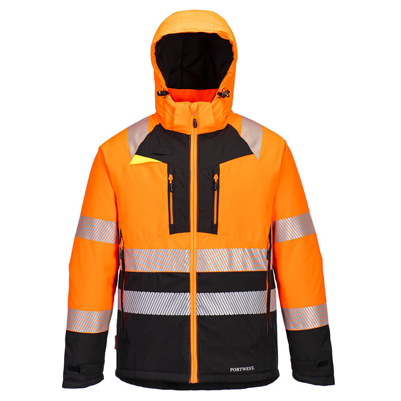 Portwest Hi-Vis Class Winter Jacket in orange and black.