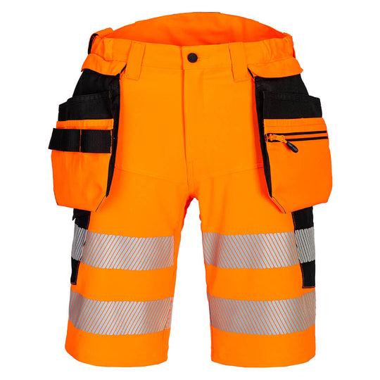Portwest DX4 Hi-Vis Holster Pocket Shorts DX446 in Orange/Black.