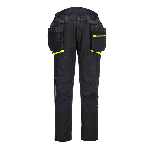 Portwest DX4 Detachable Holster Pocket Softshell Trousers in black.