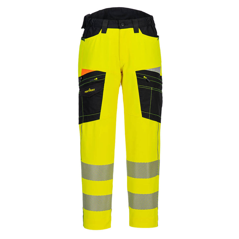 Portwest DX4 Hi-Vis Service Trousers in yellow/black.