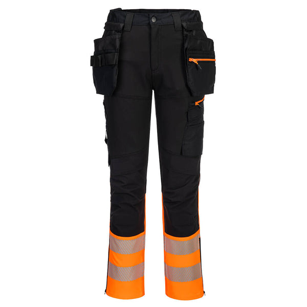 Portwest DX4 Hi-Vis Class Craft Trousers in orange/black.