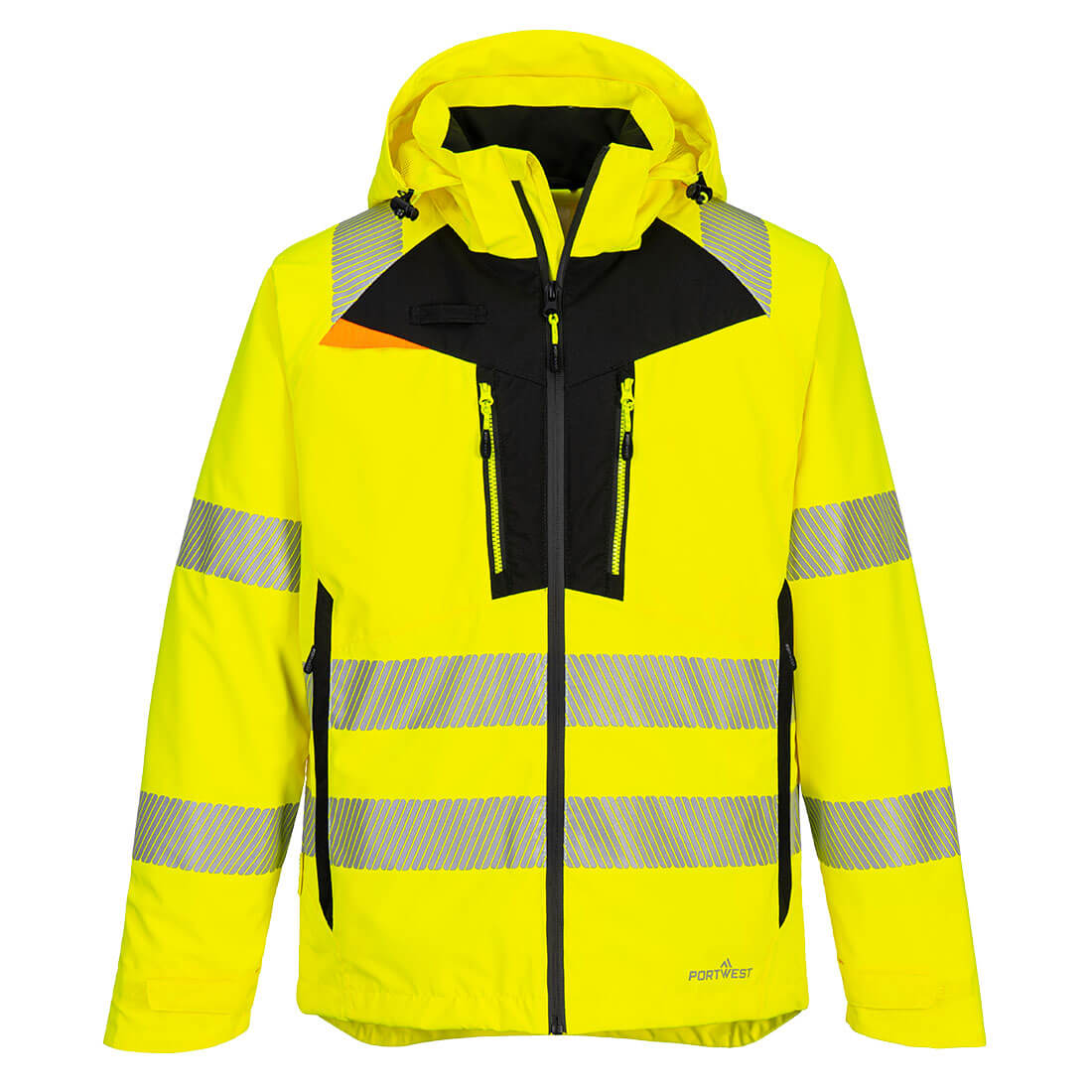 Portwest Hi-Vis Rain Jacket  in a vibrant yellow.