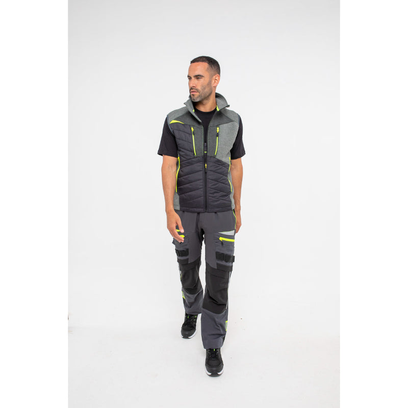 Front view of a black Portwest DX4 Hybrid Baffle Gilet on a hanger