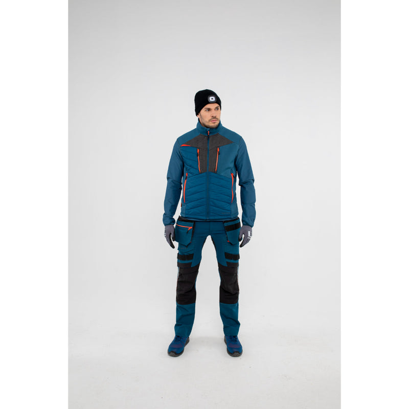 Back view of a man in a Portwest DX4 Hybrid Baffle Jacket highlighting quilted sections.
